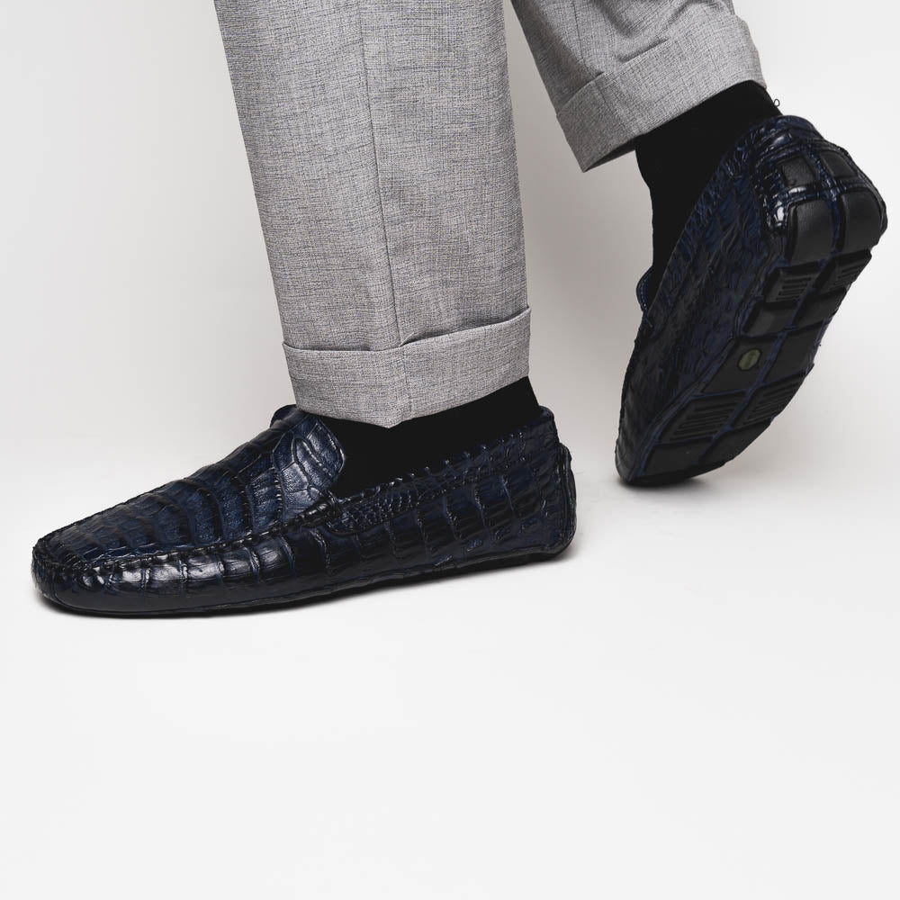 Calzoleria Toscana 4551 Crocodile Driving Shoes Denim