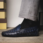 Calzoleria Toscana 4551 Crocodile Driving Shoes Denim