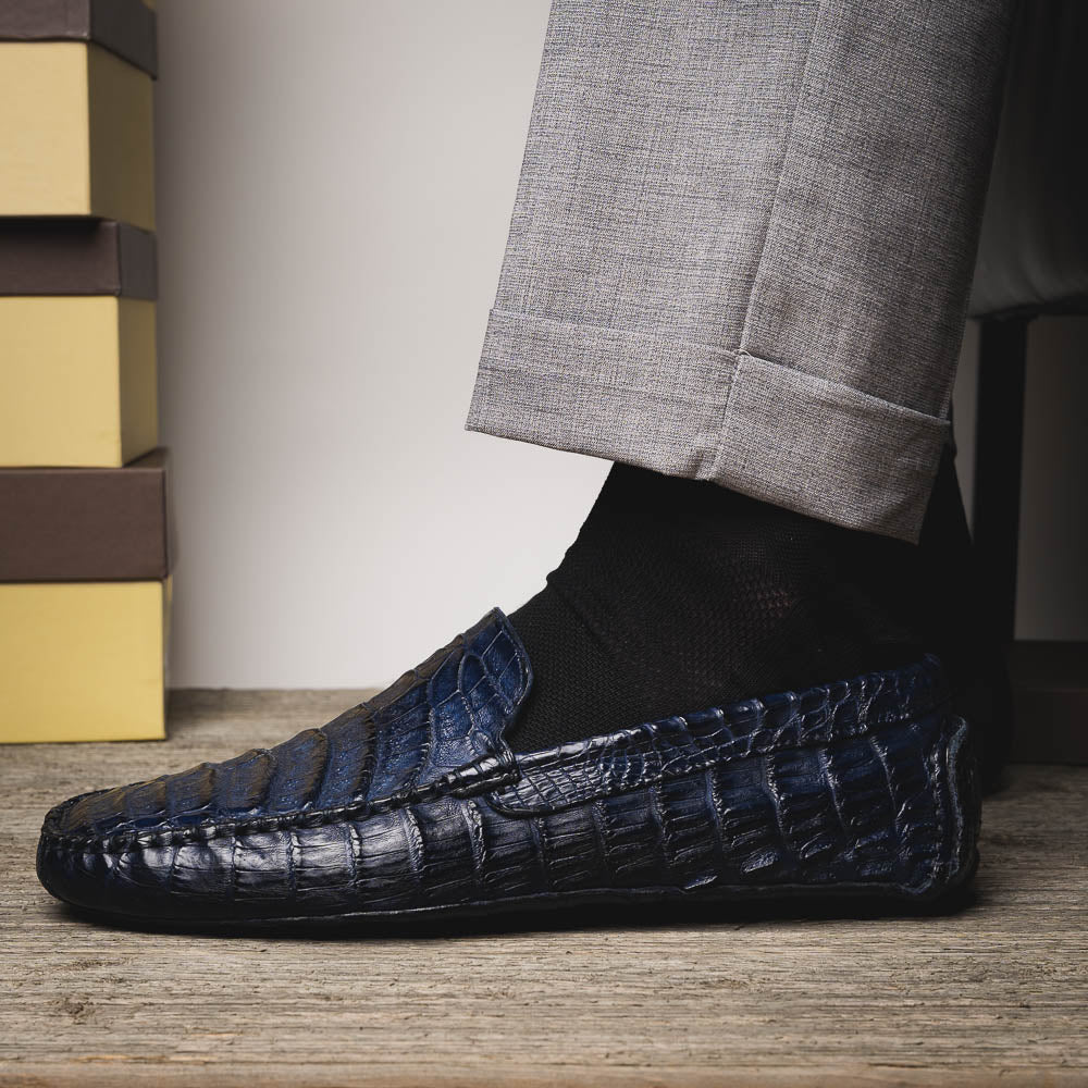 Calzoleria Toscana 4551 Crocodile Driving Shoes Denim