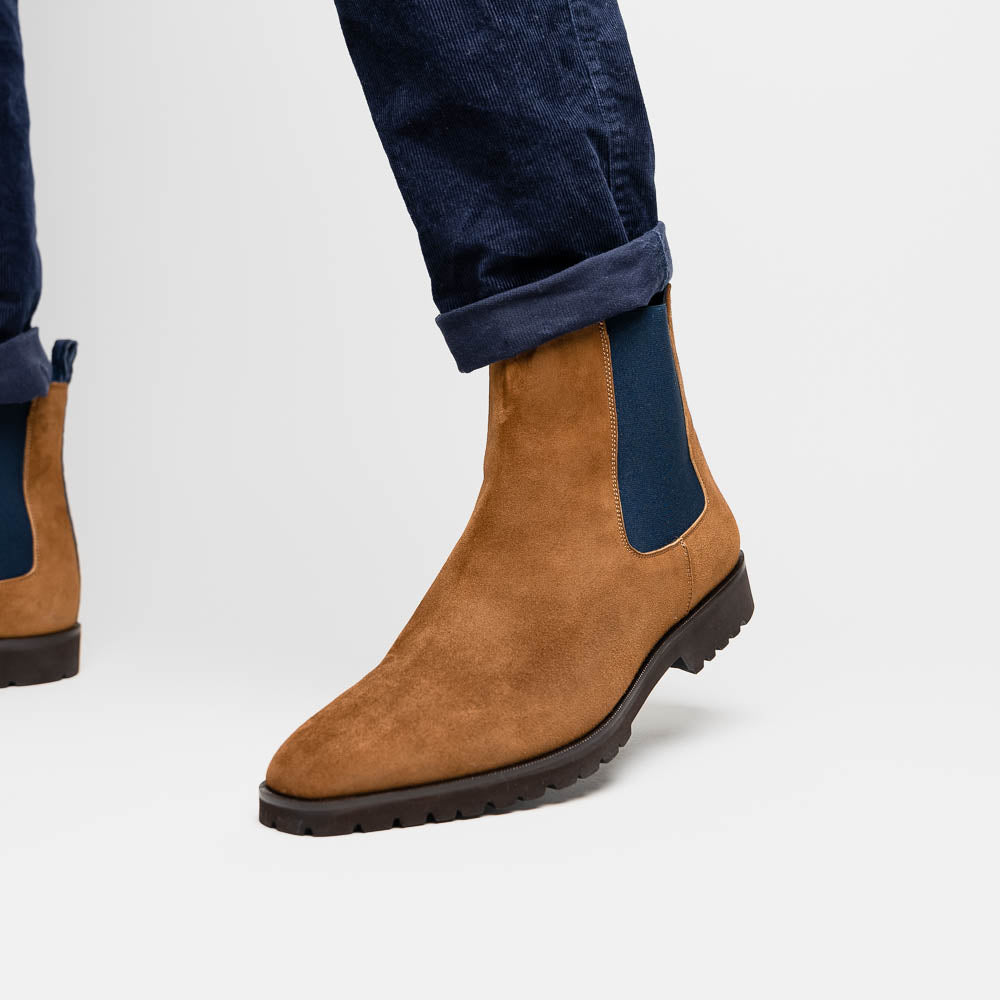 Zelli Gianna Suede Chelsea Boots Cognac / Navy (46-210-CGN)