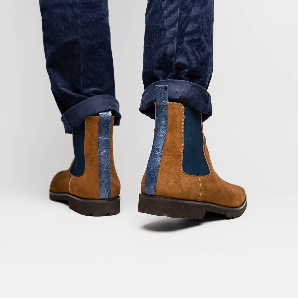 Zelli Gianna Suede Chelsea Boots Cognac / Navy (46-210-CGN)