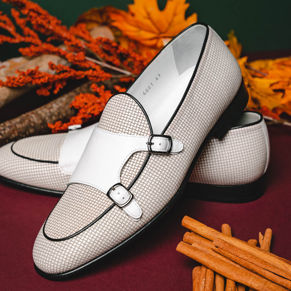 Corrente C137-4661HS Double Monk Strap Vamp Shoes White