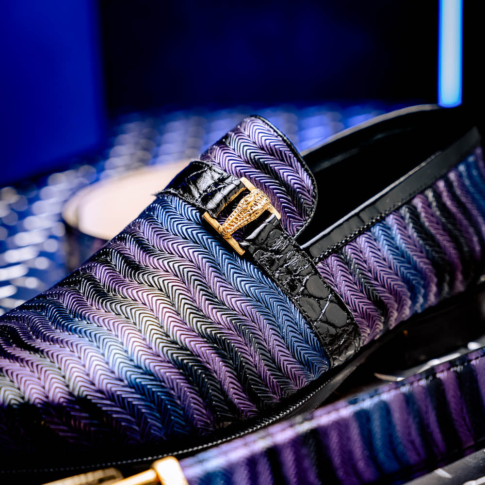 Mauri 4709/6 Elegante Balera Fabric/ Alligator Shoes Purple/ Blue/ Black Mauri 4709/6 Elegante Balera Fabric/ Alligator Shoes Purple/ Blue/ Black