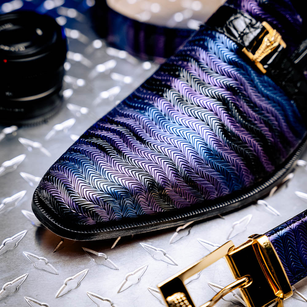 モーリー Mauri 4709/6 Elegante Balera Fabric/ Alligator Shoes Purple/ Blue