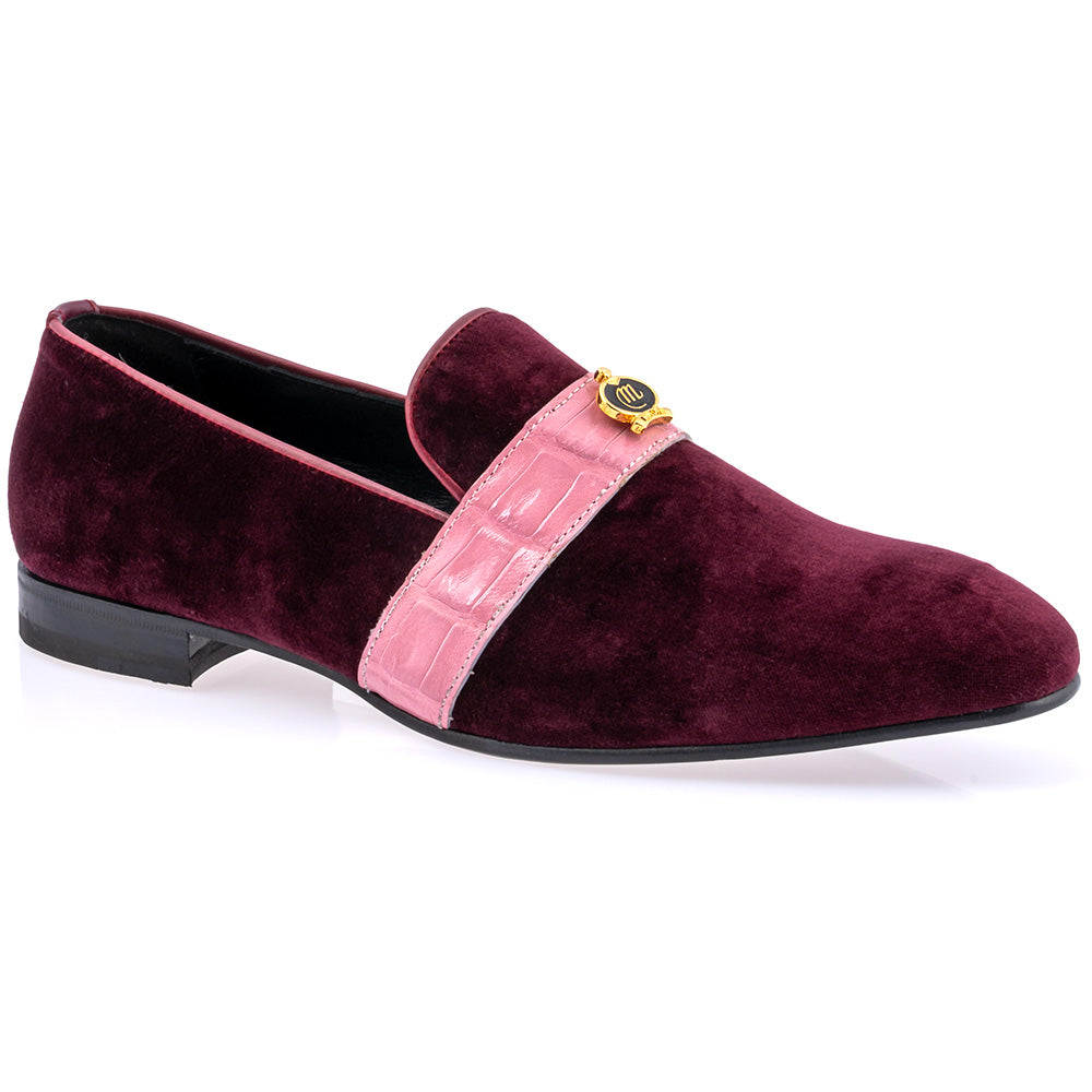 Mauri 4709/11 Elegante Velvet & Baby Crocodile Loafer Ruby Red / Pink
