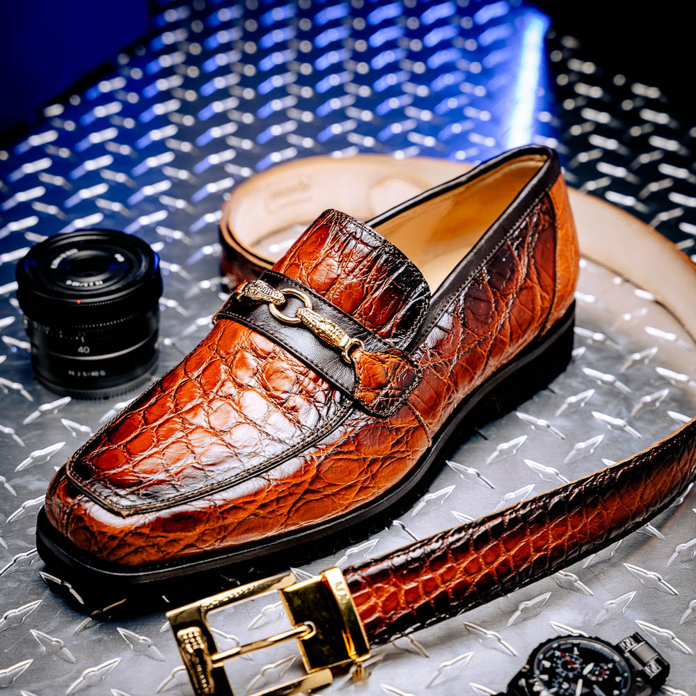 Mauri 4894/7 Debonair Alligator/ Nappa Loafers Cognac/ Dirty Gold