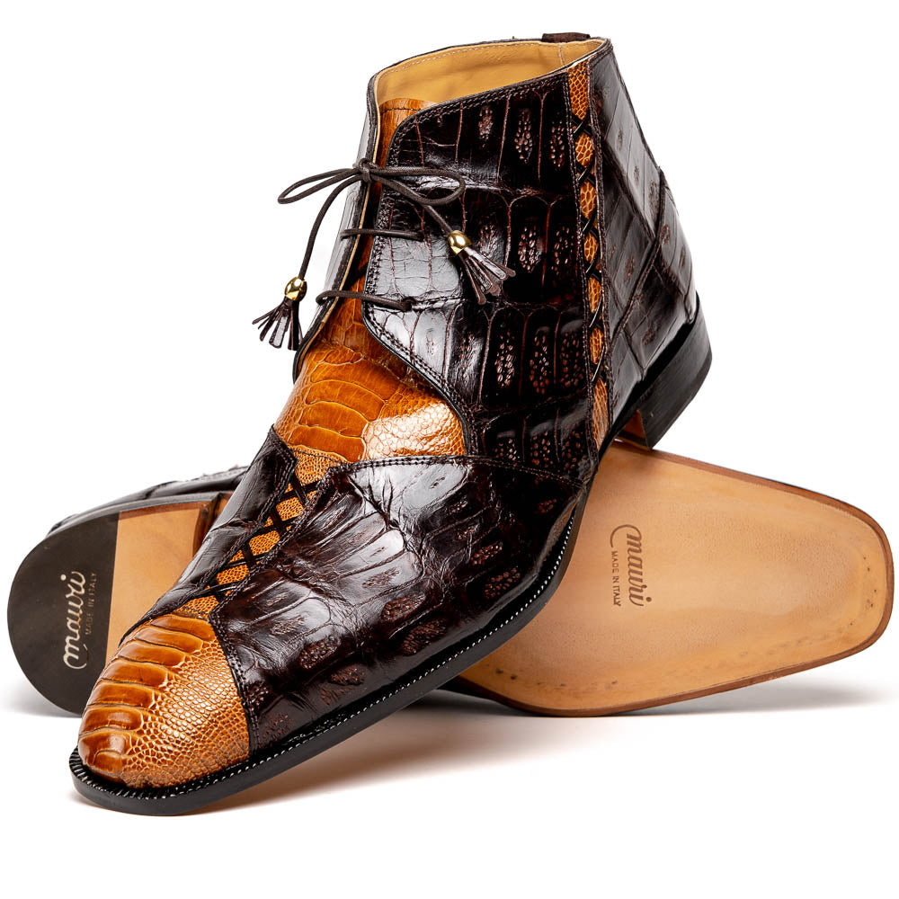 Mauri Harlem 4926 Ostrich Leg & Baby Croc Boots Corn / Sp Rust (Special Order)