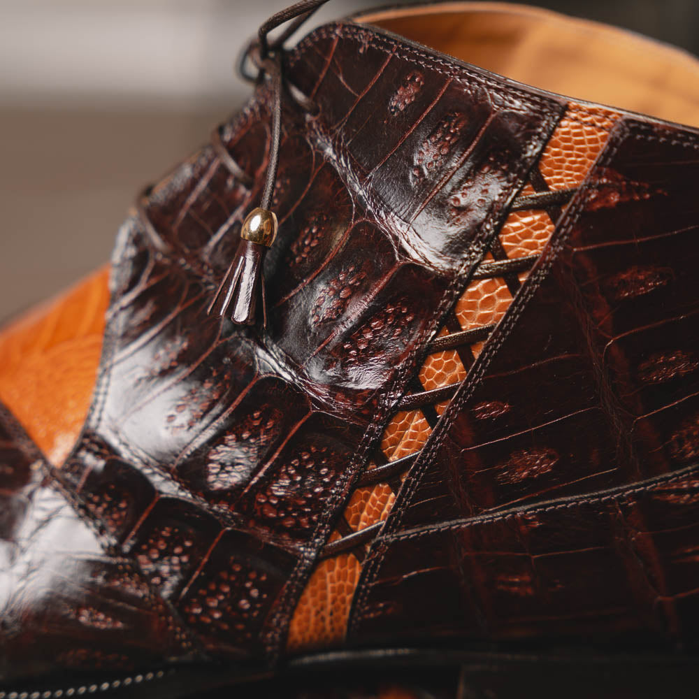 Mauri Harlem 4926 Ostrich Leg & Baby Croc Boots Corn / Sp Rust (Special Order)