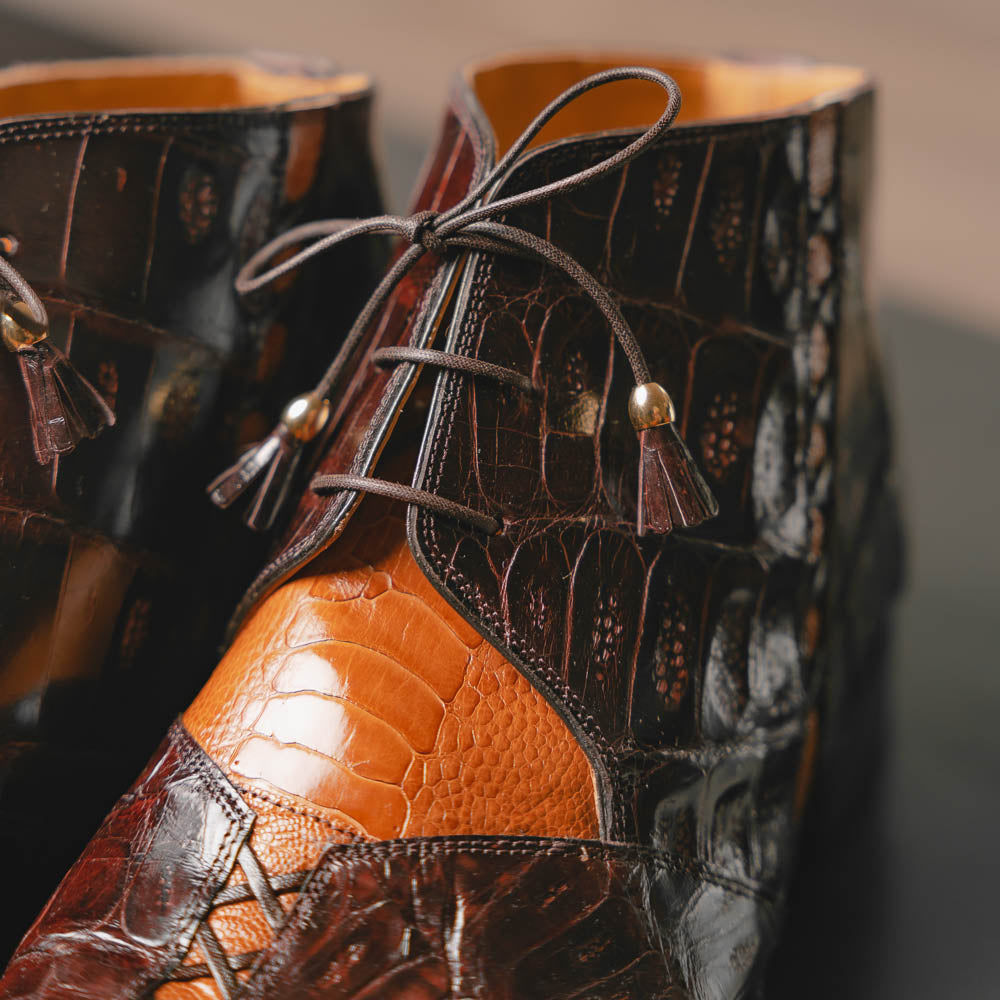 Mauri Harlem 4926 Ostrich Leg & Baby Croc Boots Corn / Sp Rust (Special Order)
