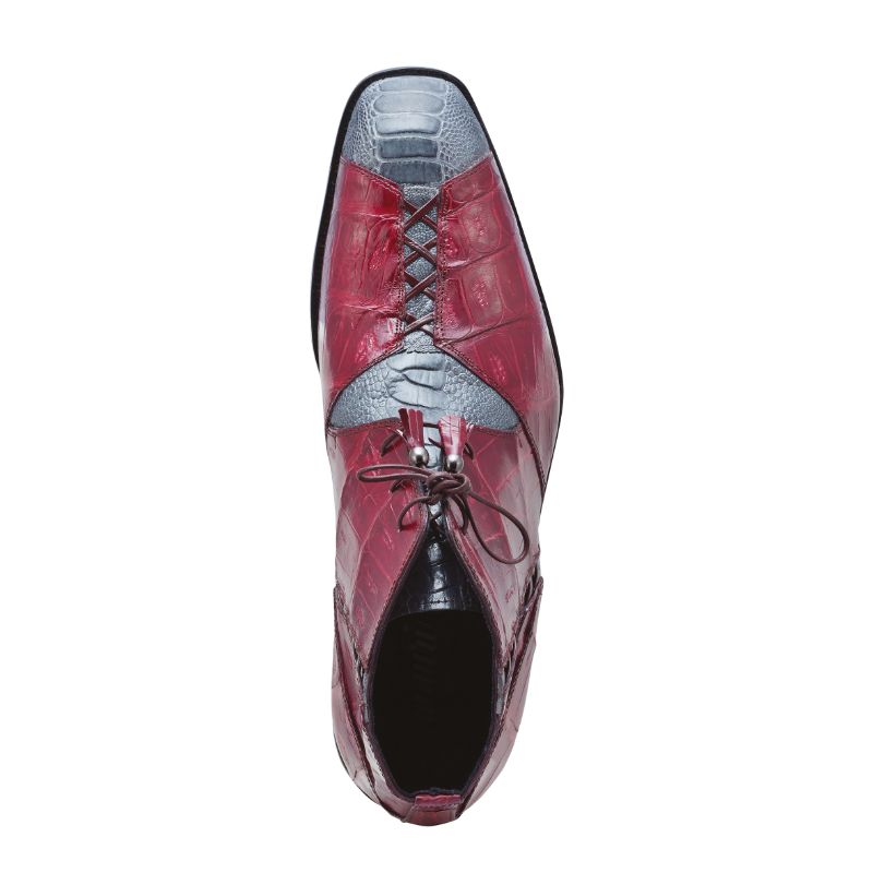 Mauri 4926 Harlem Ostrich & Crocodile Boots Gray / Ruby Red (Special Order)