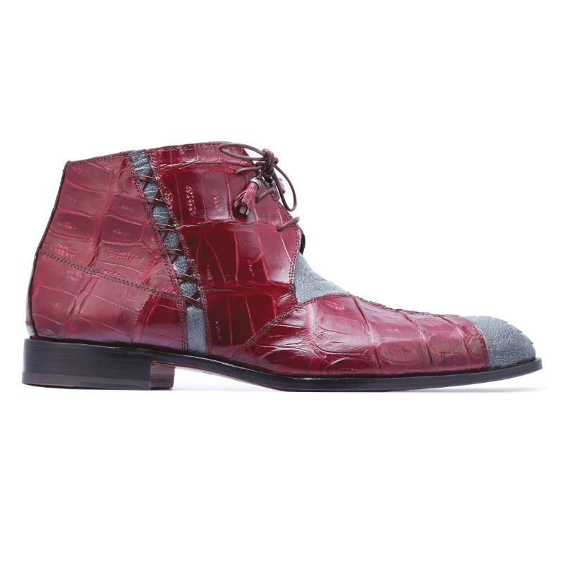 Mauri 4926 Harlem Ostrich & Crocodile Boots Gray / Ruby Red (Special Order)