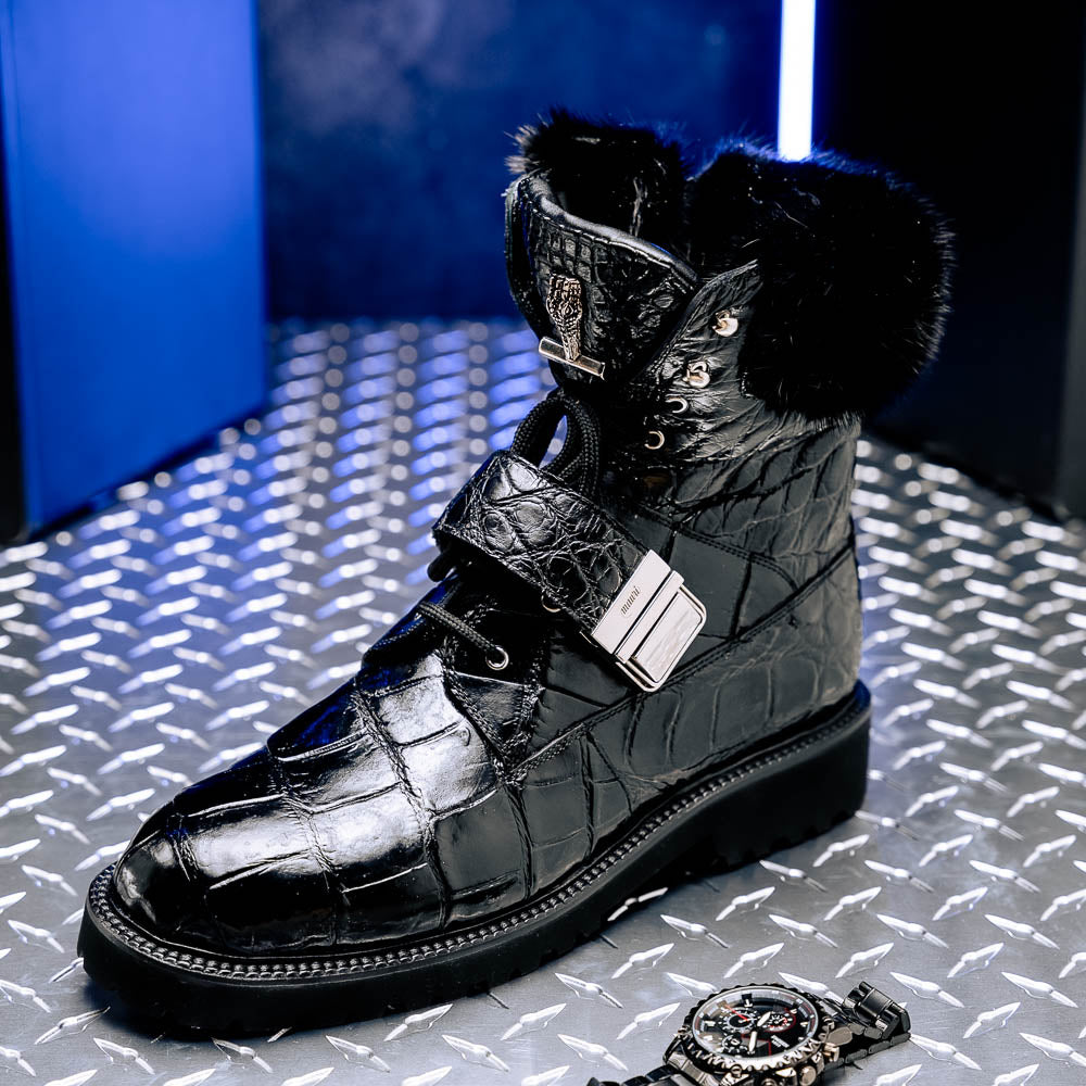 Mauri 3240 Smoke Alligator/ Mink/ Nappa Boots Black (Special Order)