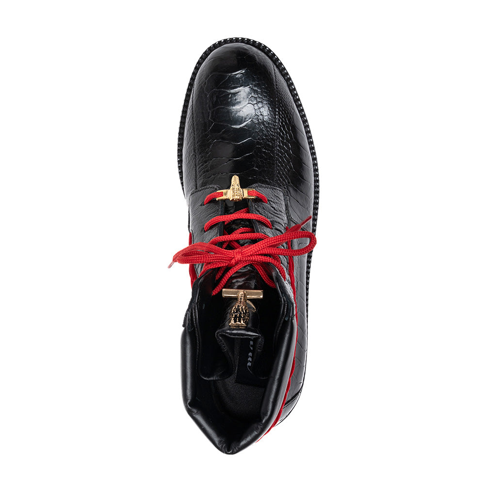 Mauri 4949/4 Ostrich Leg & Quilted Velvet Lace Up Boot Black / Red