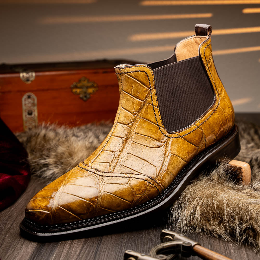 Mauri 4964/1 Alligator Chelsea Boots Hand Painted Mustard & Sport Rust (Special Order)