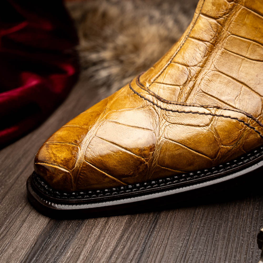 Mauri 4964/1 Alligator Chelsea Boots Hand Painted Mustard & Sport Rust (Special Order)