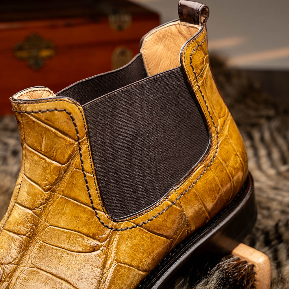 麻衣ページ ディアゴスティーニ ① Mauri 4964/1 Alligator Chelsea Boots Hand Painted Mustard & Sport