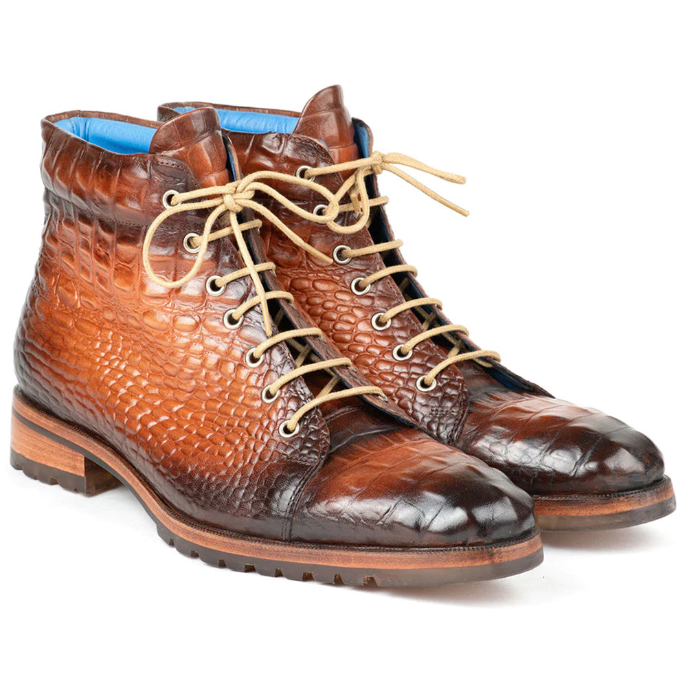 Paul Parkman Men's Croco Embossed Leather Boots Brown