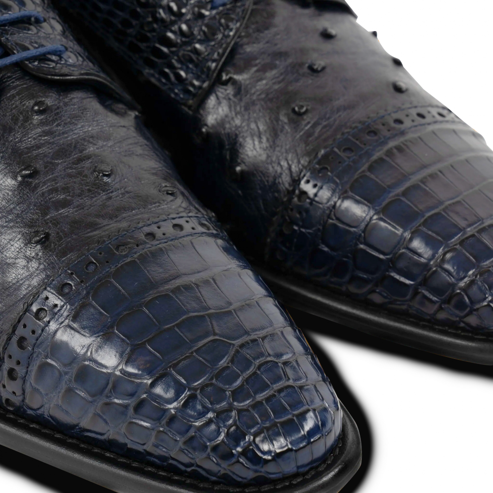 Calzoleria Toscana Ripi Baby Alligator & Ostrich Cap Toe Navy