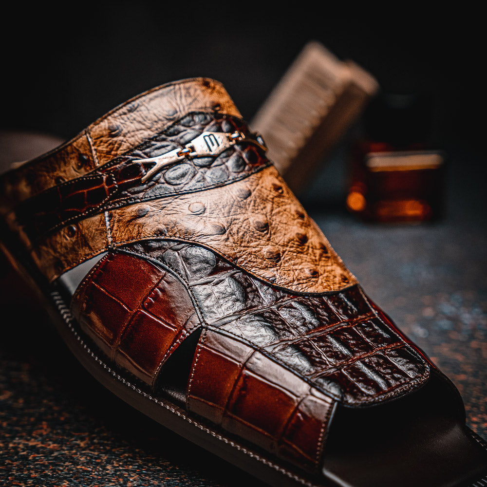 Maseratti Arabia 5005 Embossed Crocodile / Caiman / Ostrich Sandals 