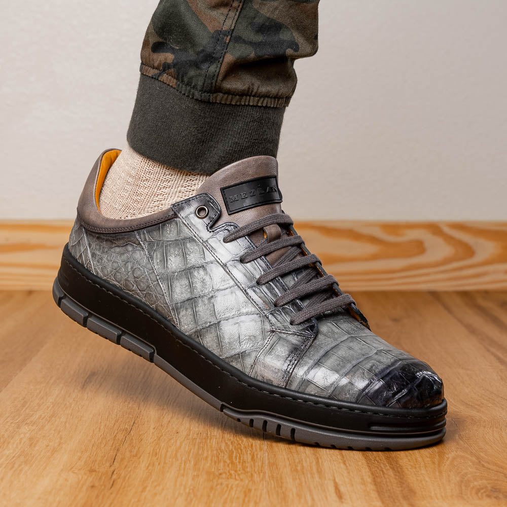 Mezlan Crocodile Sneaker Pearl Grey (50073-S) (Exclusive)