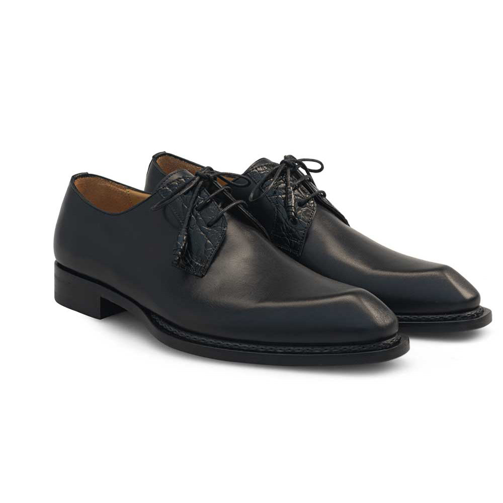 Mezlan Crocodile Plain Toe Derby Black (50110-C)