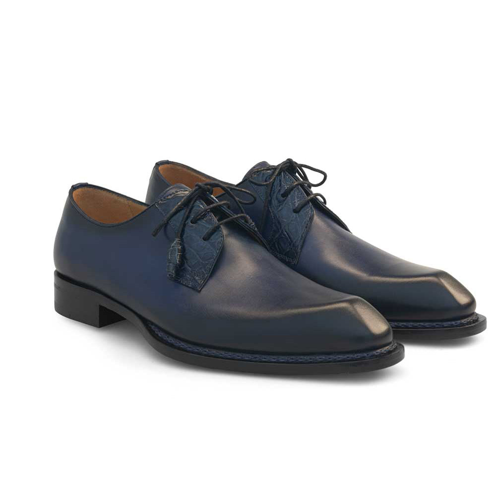Mezlan Crocodile Plain Toe Derby Blue (50110-C)