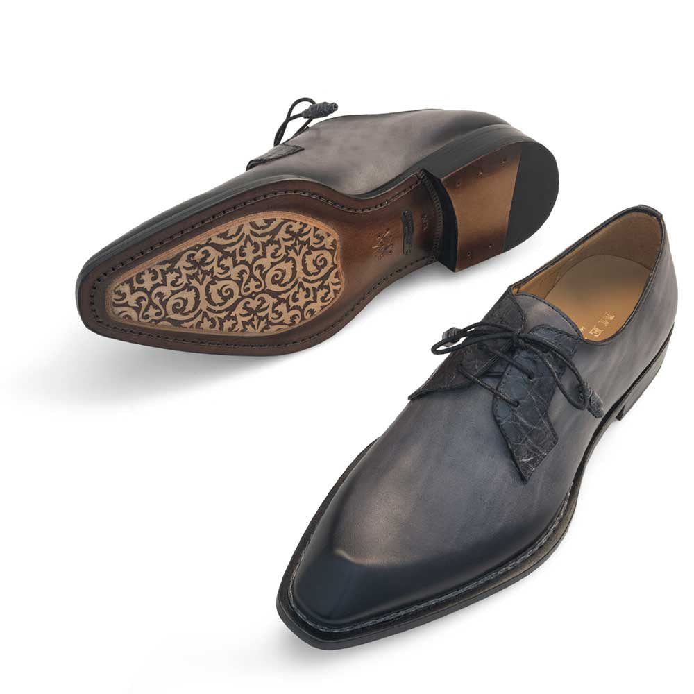 Mezlan Crocodile Plain Toe Derby Grey (50110-C)
