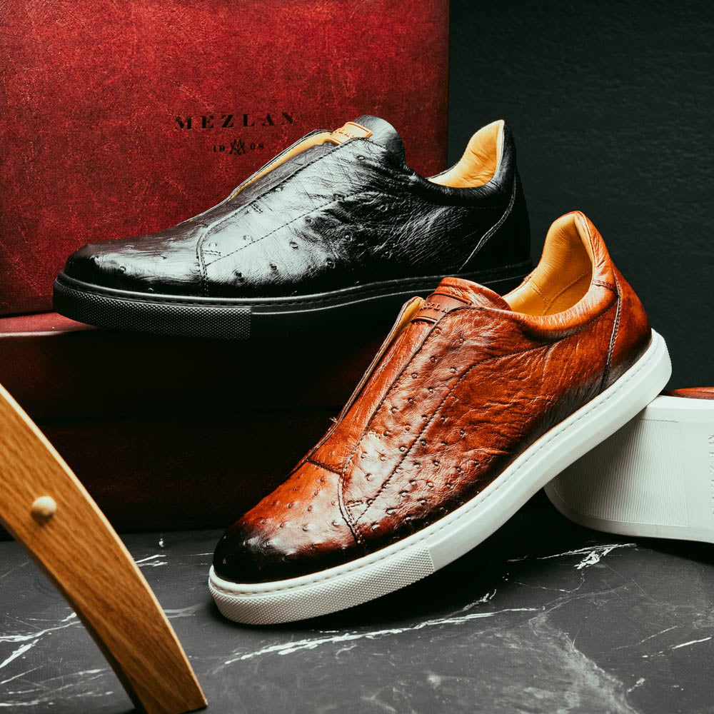Mezlan Ostrich Slip-On Sneaker Brandy | MensDesignerShoe.com