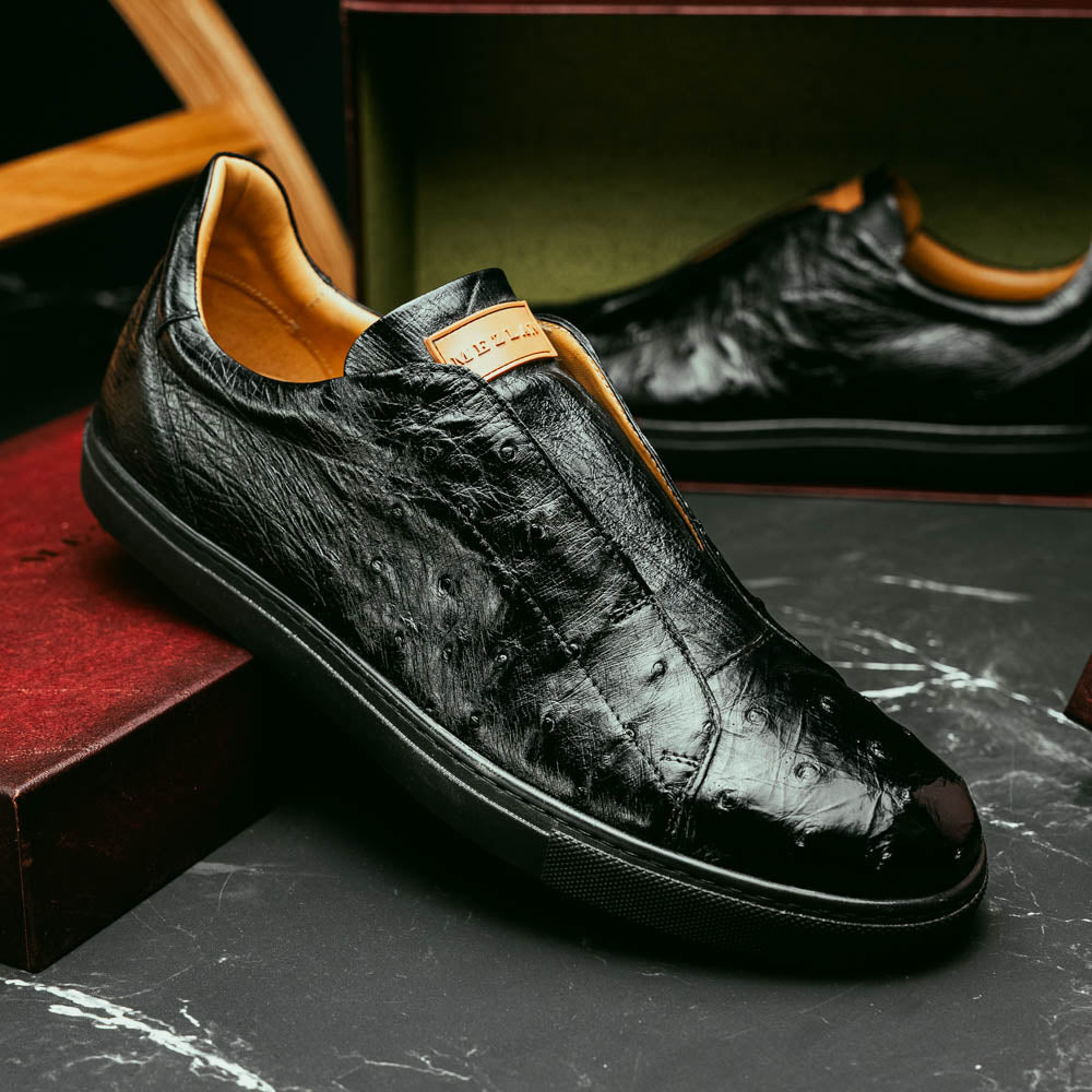 Mezlan Ostrich Slip-On Sneaker Black (50214-S) (Exclusive)