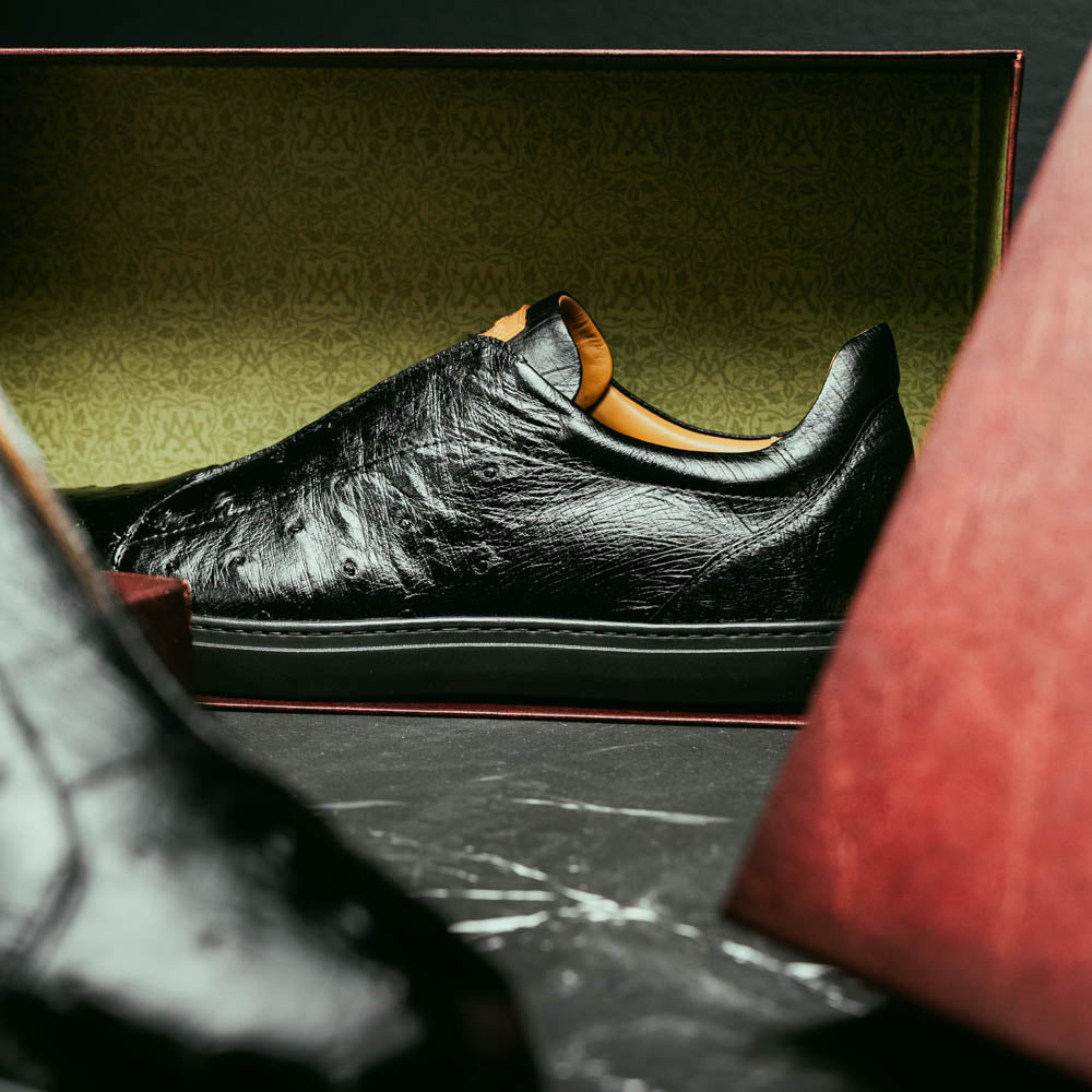 Mezlan Ostrich Slip-On Sneaker Black (50214-S) (Exclusive)