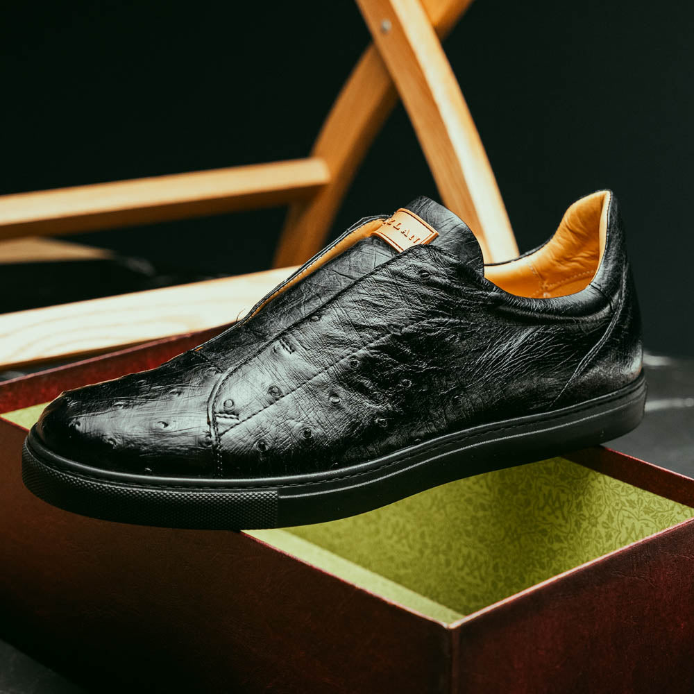 Mezlan Ostrich Slip-On Sneaker Black | MensDesignerShoe.com