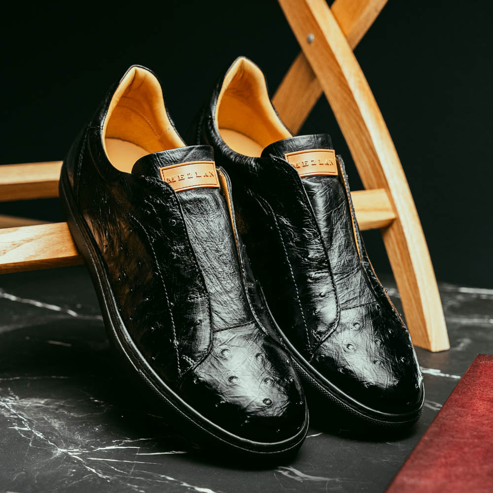 Mezlan Ostrich Slip-On Sneaker Black | MensDesignerShoe.com