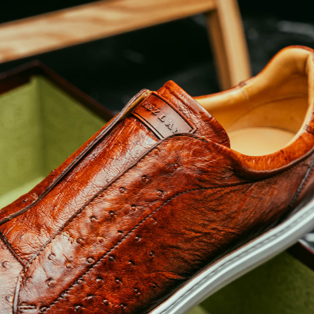 Mezlan Ostrich Slip-On Sneaker Brandy | MensDesignerShoe.com