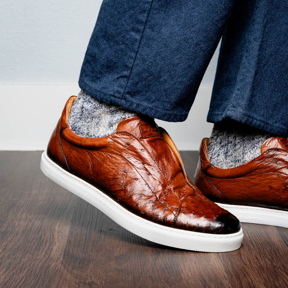 Mezlan Ostrich Slip-On Sneaker Brandy | MensDesignerShoe.com