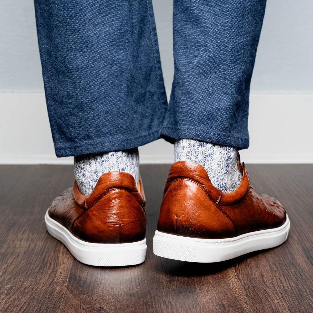 Mezlan Ostrich Slip-On Sneaker Brandy | MensDesignerShoe.com