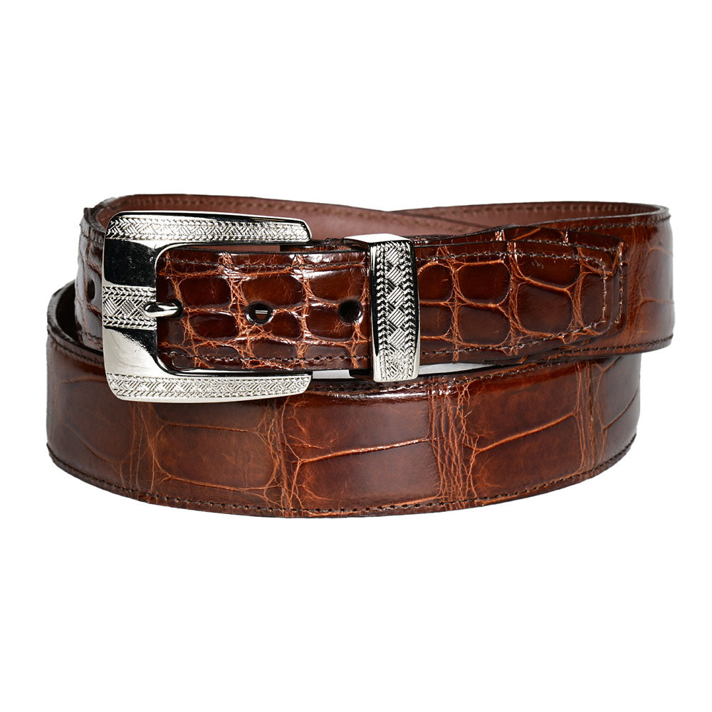 Torino Leather American Alligator Etched Buckle Belt British Tan