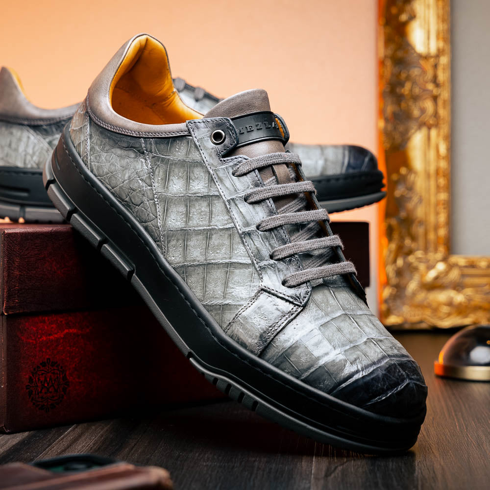 Mezlan Crocodile Sneaker Pearl Grey (50073-S) (Exclusive)