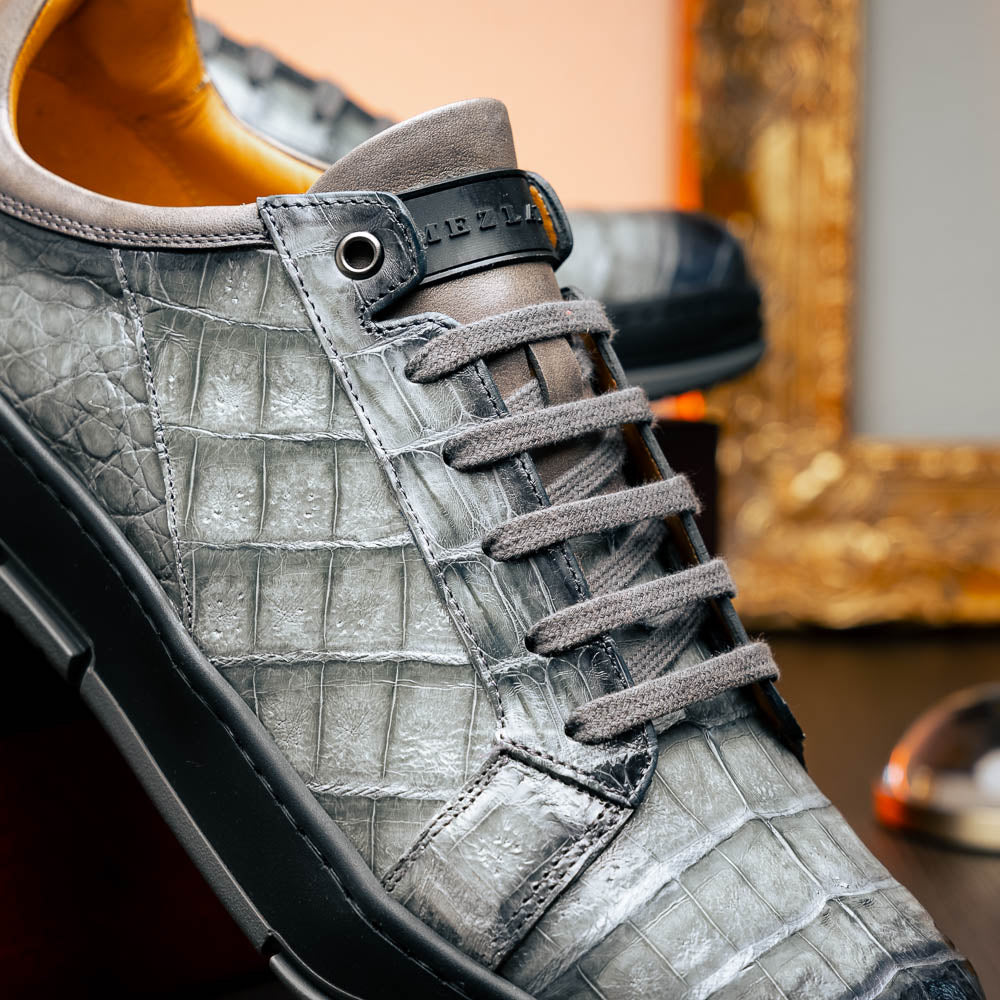 Mezlan Crocodile Sneaker Pearl Grey (50073-S) (Exclusive)