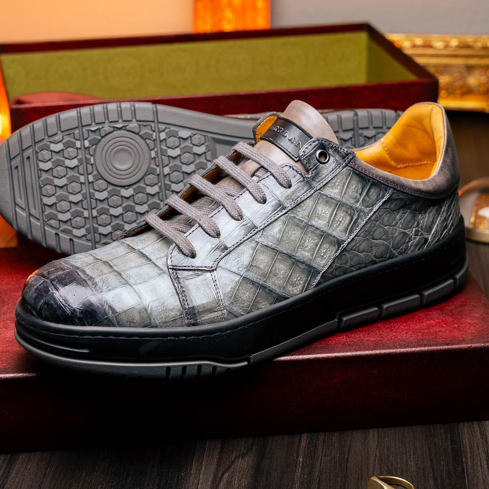 Mezlan Crocodile Sneaker Pearl Grey (50073-S) (Exclusive)