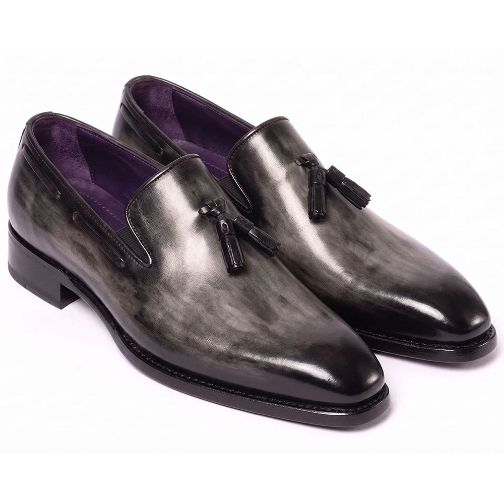 Paul Parkman Patina Goodyear Welted Tassel Loafers Gray & Black