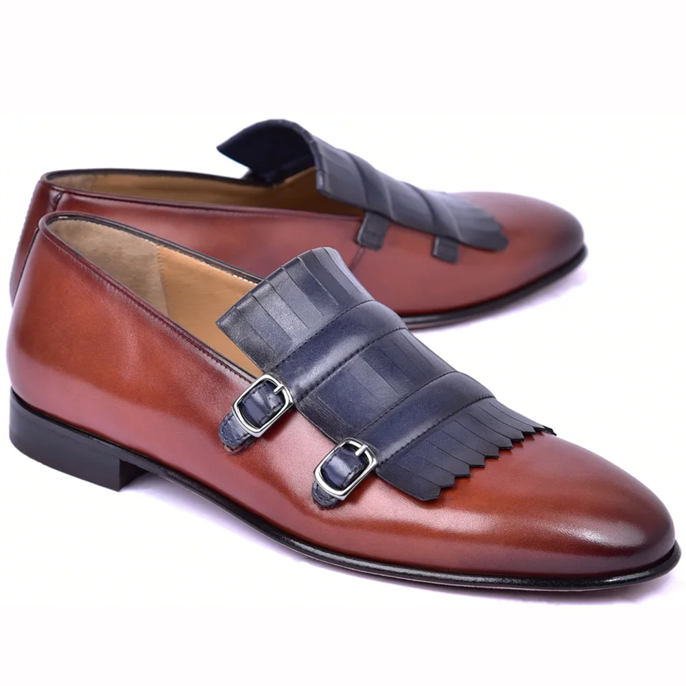 Corrente C0001901-5211 Kiltie Buckle Loafers Navy / Brown