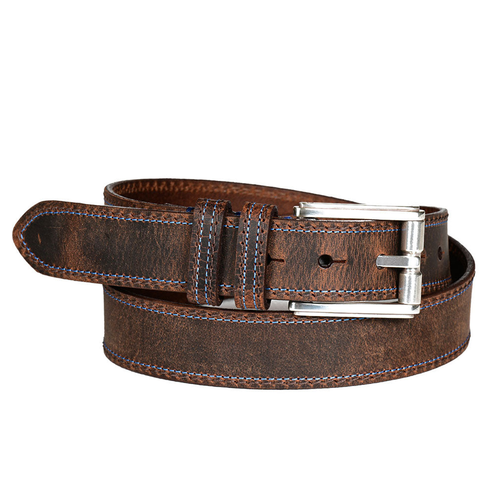 Torino Leather Distressed Waxed Harness Leather Belt Brown