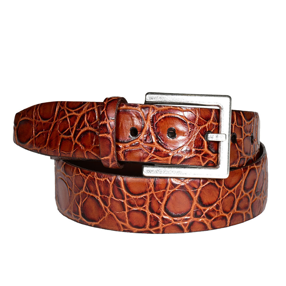 Torino Leather Italian Tortoise Shell Grain Calfskin Belt Brandy