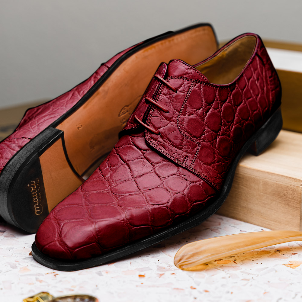 Mauri Bartolomco 53141-1 Alligator Derby Shoes Ruby Red (Special Order)