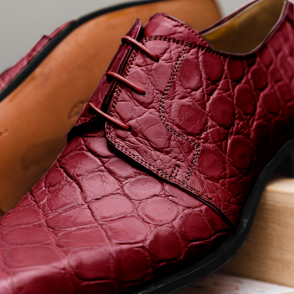 Mauri Bartolomco 53141-1 Alligator Derby Shoes Ruby Red (Special Order)