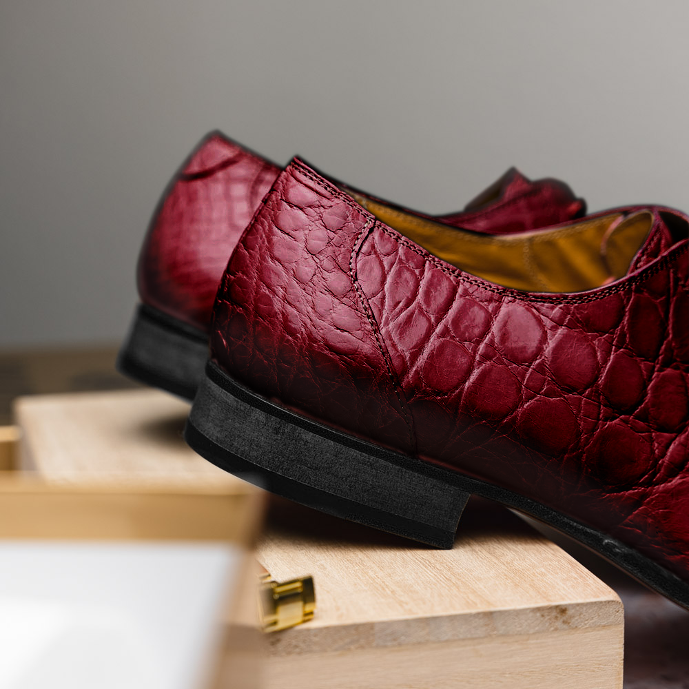 Mauri Bartolomco 53141-1 Alligator Derby Shoes Ruby Red (Special Order)