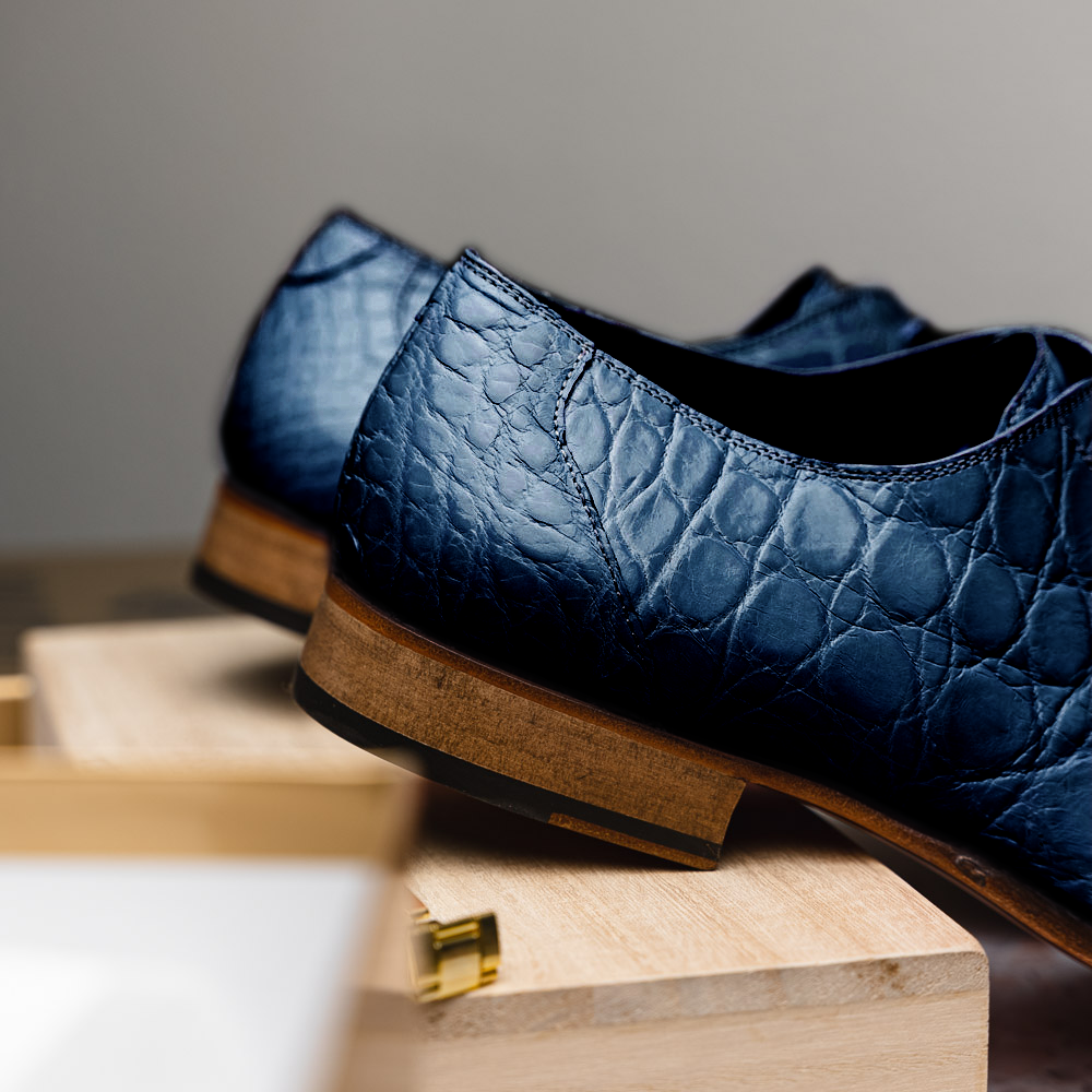Mauri Bartolomco 53141-1 Alligator Derby Shoes Blue (SPECIAL ORDER)