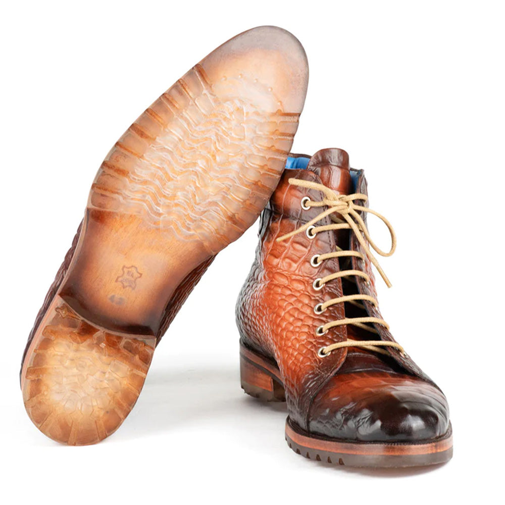 Paul Parkman Men's Croco Embossed Leather Boots Brown