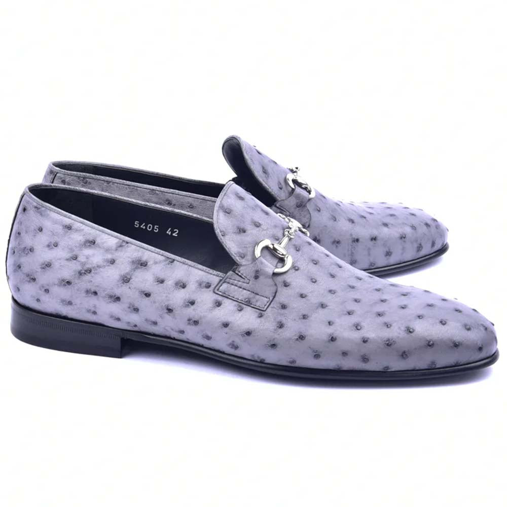Corrente C02206-5405 Genuine Ostrich Loafers Grey