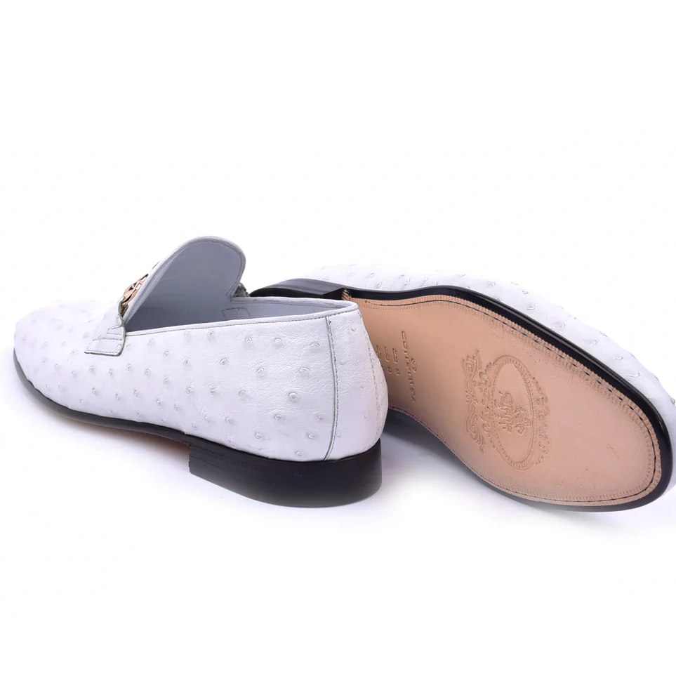 Corrente C02205-5405 Genuine Ostrich Buckle Loafer White